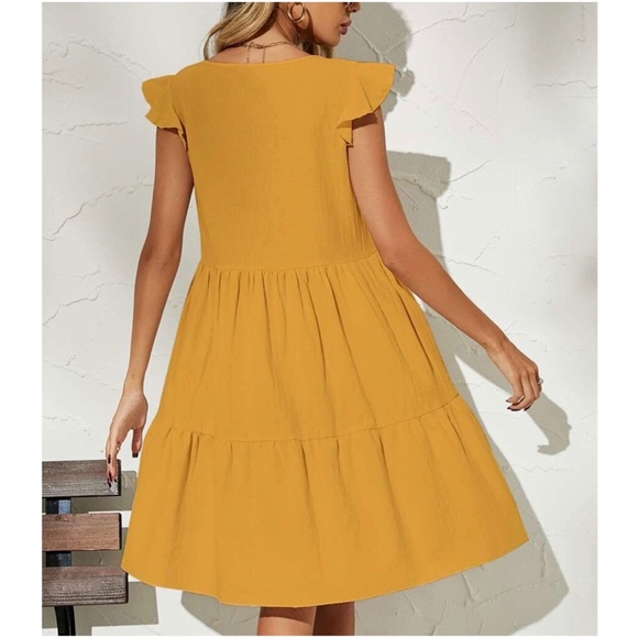 Boho Ruffle Sleeve Smock V neck Mini Dress - Picture 2 of 4